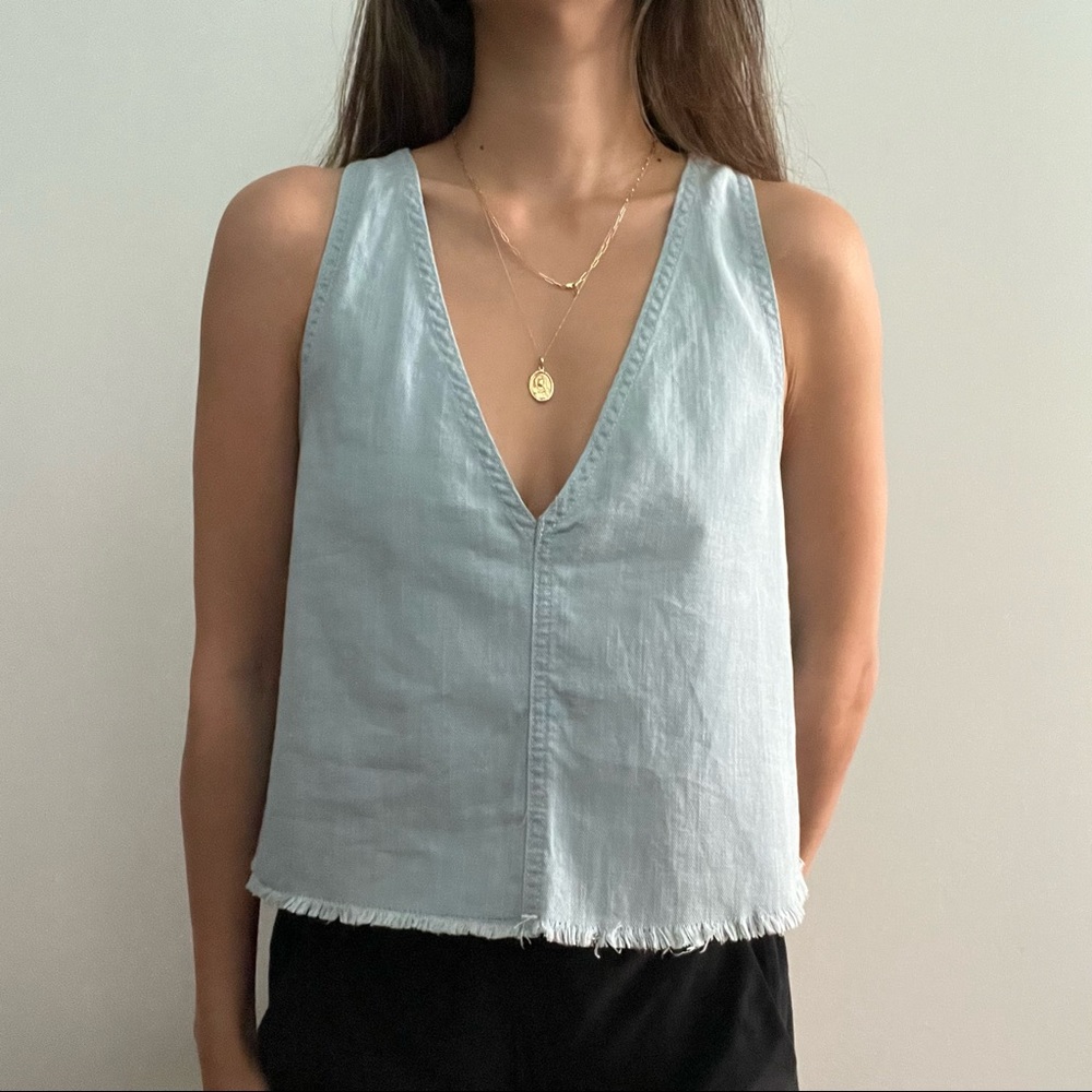 Denim V-Neck Blouse
